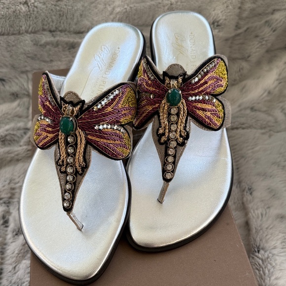 Donald J. Pliner Purple and Gold dragonfly Sandals size 5 1/2 - Picture 1 of 11